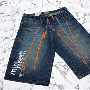 Men's Miskeen Mid Blue Hand Painted Denim Short